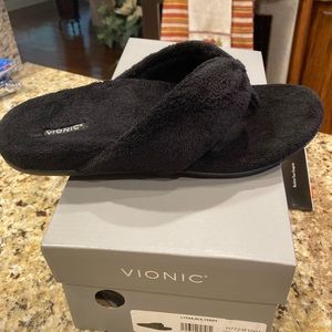 Vionic Black, Terry cloth slipper flip flops with hard bottom